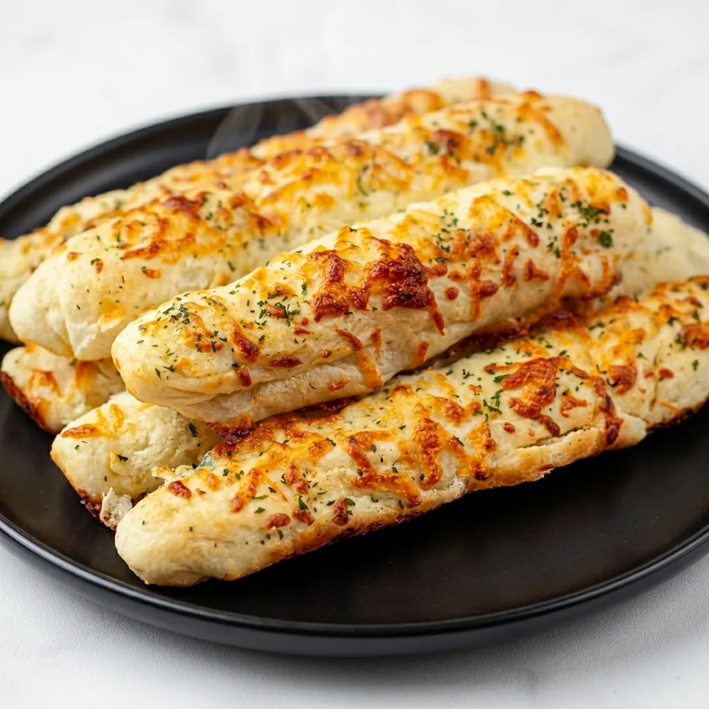 Fresh baked garlic cheese sticks side from Samra's Pizza in Sage Hill, Calgary